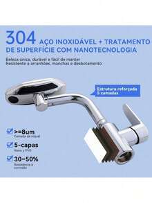 Torneira Monocomando Banheiro Cascata 360° 4 Modos Aço 304 Acabamento - Falar - Visão 11