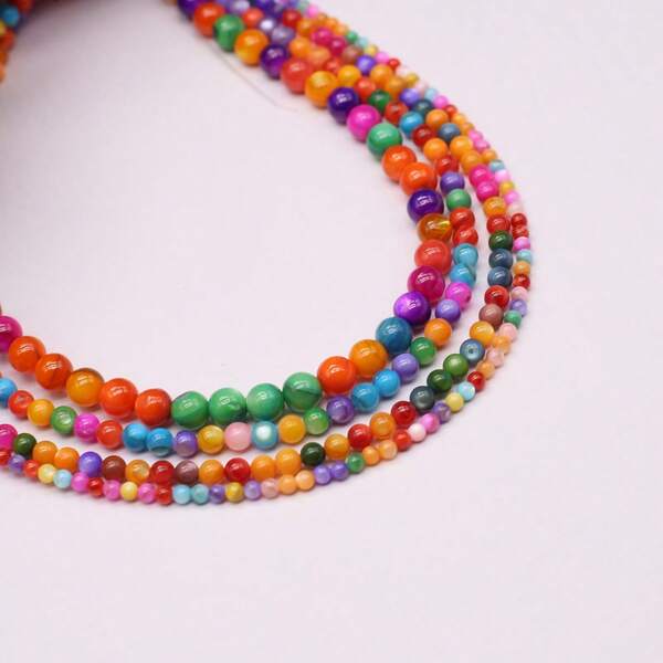 1 Strand Natural Shell Candy Round Beaded Colodful Shell Loose Beads For Jewelry Making DIY Necklace Bracelet Handicrafts Accessories