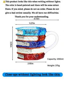 3D Book-Shaped Coffee Mug/Stacked Book Glass Cup - A Gift For Literature Lovers, Bookworms, Readers, Writers And Book Enthusiasts, Unique Book-Designed Desktop Cup, Christmas Gift, Gift For Her, Gift For Him, Gift For Mom, Secret Santa Gift, Christmas Mug, Winter Cup - Multicolor - View 11