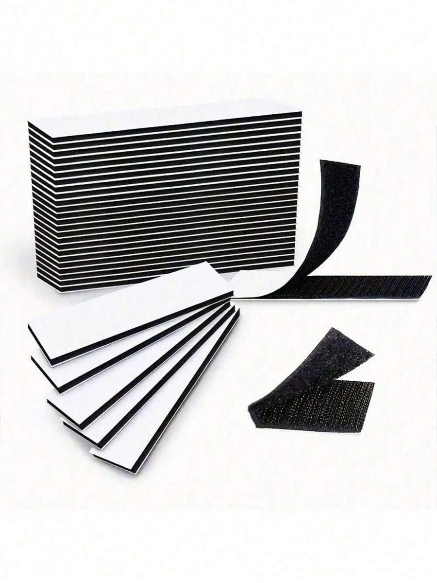 10/20/40/60pcs Self-Adhesive Hook And Loop Straps, Sticky Fastening Tape, Heavy Duty Fixing Strips For Home & Office, No Drilling Or Screws Needed - Black - View 1