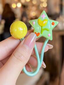 6pcs Girls Cute Dopamine Candy Color Star Elastic Hair Ties, Ponytail Holders - Multicolor - View 5