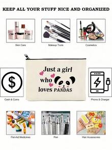 熊猫印花化妆包，熊猫主题旅行化妆品收纳包，化妆包，送给熊猫爱好者、动物爱好者的礼物，圣诞节、毕业典礼、生日、送给熊猫爱好者朋友、女儿、姐妹的礼物 - 多色 - 查看 10