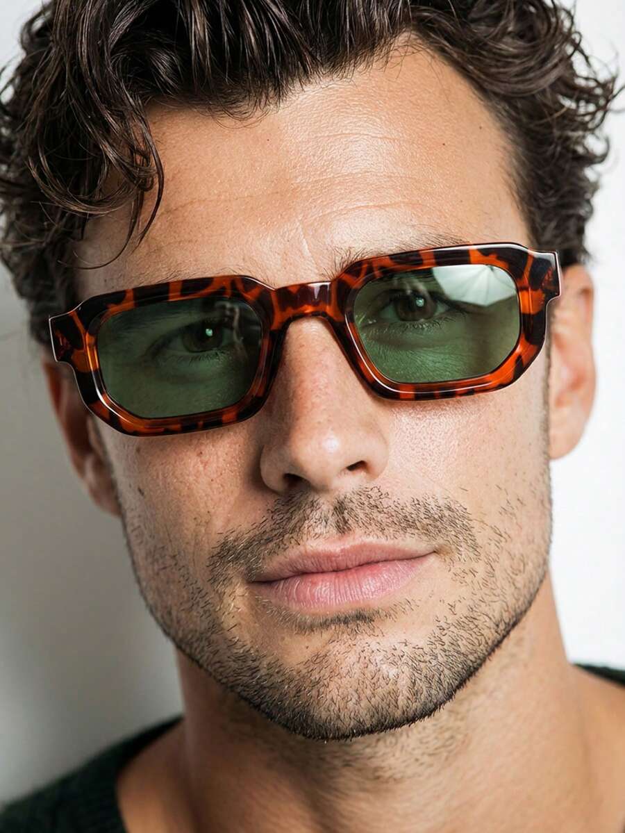 1 Pair Men's Black Square PC Frame Minimalist Glasses Solid Color Casual Versatile Street Style - Leopard - View 1