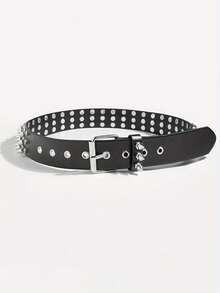 1pc Men's PU Punk Studded Belt, Versatile Alloy Handmade Accessory, Suitable For Jeans, Metal Rivet Waist Belt For Daily Wear - Black - View 5