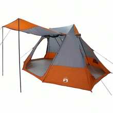 vidaXL Campingzelt Mit Dach In Grau Und Orange, 482 X 360 X 227 Cm, Taft - A - Übersicht 2