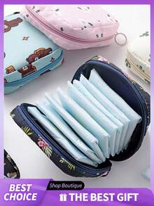 1/2pcs Super Cute Portable Cartoon Feminine Hygiene Product Pouch, Suitable For Women To Use During Menstruation. Can Hold Coins, Cosmetics, Tissues And Other Small Items. Waterproof Handbag Perfect For Business Trips, Travel Or Students Going To School. (Graphic Placement May Vary.) - Multicolor - View 3