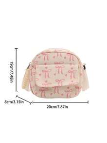Multi-Pocket Mini Bow Corduroy Portable Commuter Zipper Fashion Casual Versatile Shoulder Bag/Crossbody Bag, Suitable For Women's Daily Use - White - View 7