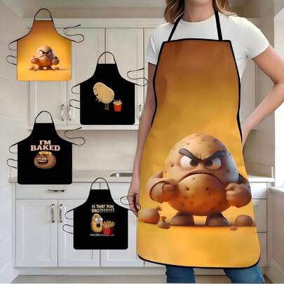 1pc Funny Baked Potato Apron With "I'm Baked" Text, Creative Cooking Baking Apron, Humorous Food Print, Grease-Resistant Chef Apron With Smiling Potato Pattern, Suitable For Home Baking Enthusiasts