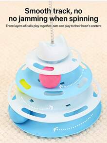 逗猫棒 & 圣诞猫玩具，幼猫自娱球，三层轨道，互动宠物玩具，羽毛和球颜色随机，适合幼猫和成猫 - 彩色 - 查看 3