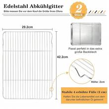 HaWare Abkühlgitter 2er Set, 1OO% Edelstahl Dicker Kuchengitter Auskühlgitter Backgitter Rechteckig zum Backen Braten Kühlen Grillen - 38.5 x 28 x 2 cm, Gesund & Langlebig, Spülmaschinenfest-5485 - 42,2 x 29,2 x 2 cm - Übersicht 3