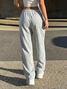 1 pieza Pantalones versátiles, casuales y cómodos de estilo retro para calle y deportes al aire libre, adecuados para el verano, para niñas y adolescentes - Gris Claro - Ver 5