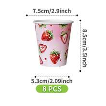 Strawberry Print Disposable Plate, Napkin, Cup Set, Plates, Napkins And Cups Party Supplies, Serves 8 Guests, Disposable Paper Plates Party Tableware Suitable For Birthday, Wedding, Theme Party, Family Picnic - Multicolor - View 8
