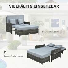 2-Seater Polyrattan Lounge Sofa With Cushions And Footrest, Grey, For Terrace And Balcony. - Camel - View 4
