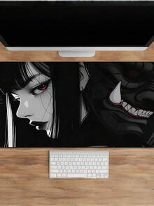 1pc Large Size Anime Girl & Demon Gaming Mouse Pad, Cool Black Design, Thick Non-Slip Rubber Base, Easy To Clean, Rectangular Desk Mat Suitable For Gamers And Office Use, Bold Character Design, Easy-Clean Surface - Rectangle - View 6