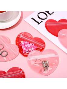 10pcs Heart Gift Bags, Red Pink Heart Resealable Packaging Bag, Cute Cookie Candy Pouch, Jewelry Bag For Valentine's Day Gift Wrapping, Earring Necklace Jewelry Gift Packaging - Heart Shaped Storage Bag - View 8