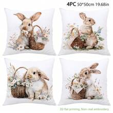 MEMNUN 4pcs Watercolor Floral Basket & Rabbit Print Polyester Decorative Throw Pillow Covers [No Pillow Insert], 17.7*17.7in(45*45cm), [Single-Sided Printing], Easter Spring Theme Cushion Covers For Sofa, Bed, Living Room, Bedroom, Car, Office, Hotel Decor, Perfect Gift For Family And Friends - Multicolor - View 14