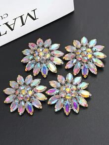 1pc Of Flower-Shaped Colorful AB Rhinestone Glass Metal Buttons With Copper Claws, Suitable For Decorating Fur Coats, Suits, Uniforms, Cardigans, Shirts, Wedding Dresses, And DIY Accessories For Bouquets And Bags. - Multicolor - View 8