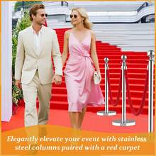 Paquete de 6 postes y cuerdas de terciopelo con alfombra roja de 7,9 m, postes de acero inoxidable de 1,5 m y cuerdas de terciopelo para control de multitudes, bodas, eventos y decoración de fiestas. - Plateado - Ver 3