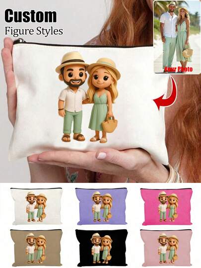 Custom Action Figure Portrait Makeup Bag,Fun Multi Functional Canvas Bag, Charger Storage Bag,Travel Essential Toiletry Bag, Storage Bag, Cosmetic & Toiletry Organizer Bag, Zippered Cosmetic Bag, Lightweight Coin Purse, Travel Accessory, Valentine's Day, Birthday Gifts, Bridal Companions, Anniversary Gifts,Valentine's Day Gift