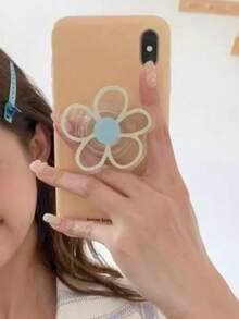 Funda de teléfono minimalista con flor amarilla pequeña y soporte, accesorio de teléfono unisex retráctil y creativo - Multicolor - Ver 5