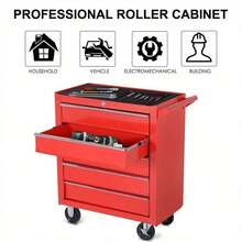 DURHAND 5 Drawer Roller Tool Cabinet Storage Box Workshop Chest Garage Wheeling Trolley W/ Handle - Red - Red - View 7