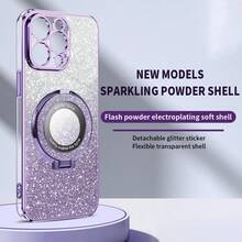 Sparkle Gradient Electroplated Shockproof Magnetic Stand Ring Holder Phone Case Compatible With IPhone 17/16/15/14/13/12/11/XS MAX/XR/8/7/6,Galaxy S26/S25/S24/S23/A07/A17/A27/A26/A37/A36/A57/A56/A73,Galaxy Note ,Redmi Note,Redmi 9/12/13C/14C/15C/A3/A5, Honor OPPO MOTO INFINIX REALME RENO - Purple - View 2