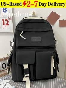 Fashion Solid Color Backpack For Women, Casual Large Capacity Knapsack, Fashion Simple College Student School Bag, Casual Daypack, Waterproof Bookbag, Travel Backpack Suitable For Daily, School And Outing Use, Travel Essentials, School Supplies, Travel Accessories - 彩色 - 查看 12