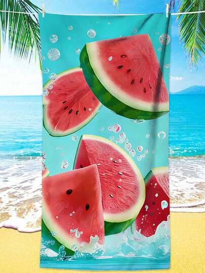 1条西瓜图案沙滩巾 - 轻便、速干、防沙超细纤维材质，是旅行、海滩、泳池活动和浴室装饰的理想之选