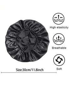 1pc/2pcs Silk Sleep Cap, Satin Sleep Hat, Soft Elastic Silk Hair Bonnet, Suitable For Curly Hair (Black And Pink) - Multicolor - View 7