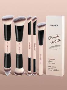 MAANGE 4/5支双头柔软天然合成纤维化妆刷套装，包含面部刷、散粉刷、腮红刷、遮瑕刷、修容刷、鼻影刷、高光刷、粉底刷和细节刷。二合一便携多功能化妆刷，适合居家或旅行使用，美容必备，馈赠佳品，专业化妆刷，完整化妆套装 - 彩色 - 查看 14