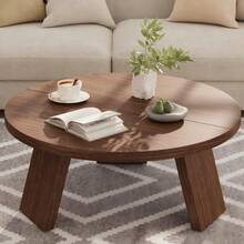 CuisinSmart Round Coffee Table,33.5" Circle Center Table,Wooden Coffee Tables For Living Room, Bedroom,,Apartments,Easy Assembly - Brown - View 1