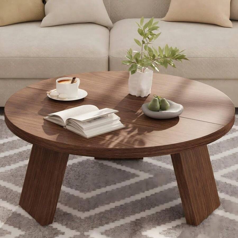CuisinSmart Round Coffee Table,33.5" Circle Center Table,Wooden Coffee Tables For Living Room, Bedroom,,Apartments,Easy Assembly - Brown - View 1