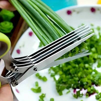1pc Extra Large Size 5-Layer Green Onion Scissors, Straight Design, Vegetable & Fruit Slicer Shears, Kitchen Accessories Tool, Manual Chopping Green Onions & Chili Peppers, Portable Design