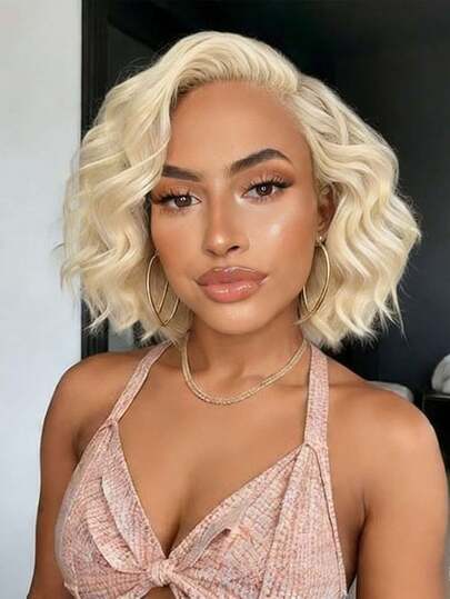 613 Blonde Short Kinky Curly Human Hair Lace Front Wigs For Women 13x4 HD Transparent Bob Blonde Colored Lace Frontal Wig Human Hair Pre Plucked Natural Looking 250 Density Deep Wave Glueless Wigs Human Hair With Baby Hair