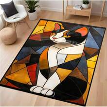 Abstract Cat Area Rug, Modern Geometric Cat Art Carpet, Colorful Living Room Decor, Animal Lover Gift Rug, Washable Rug, Non Slip Rug - 彩色 - 查看 12