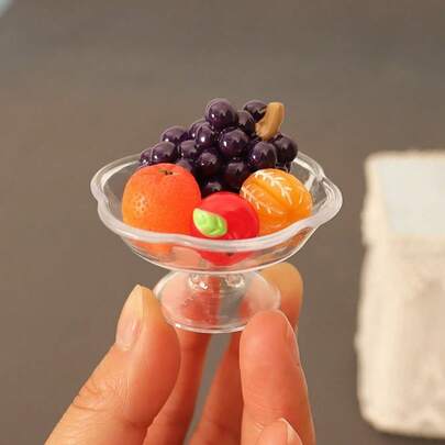 5件套迷你3D水果盘套装，立体水果葡萄木瓜盘装饰，娃娃屋装饰，厨房装饰，桌面摆件，DIY微缩场景装饰，厨房用品，逼真工艺品，适用于厨房道具、摄影道具、房间装饰、餐厅装饰、办公桌装饰、玩具屋模型、微型摆件、个性化礼物、收藏家礼物、送她的礼物、生日礼物