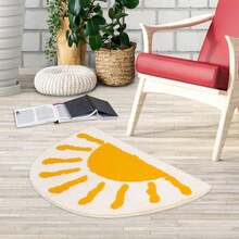 Alfombra de baño en forma de medio círculo - Alegre sol blanco y amarillo estilo bohemio, alfombras de baño antideslizantes, suaves y absorbentes de microfibra bohemia, alfombra semicircular lavable a máquina para el piso, dormitorio, inodoro, puerta del baño - Amarillo - Ver 4