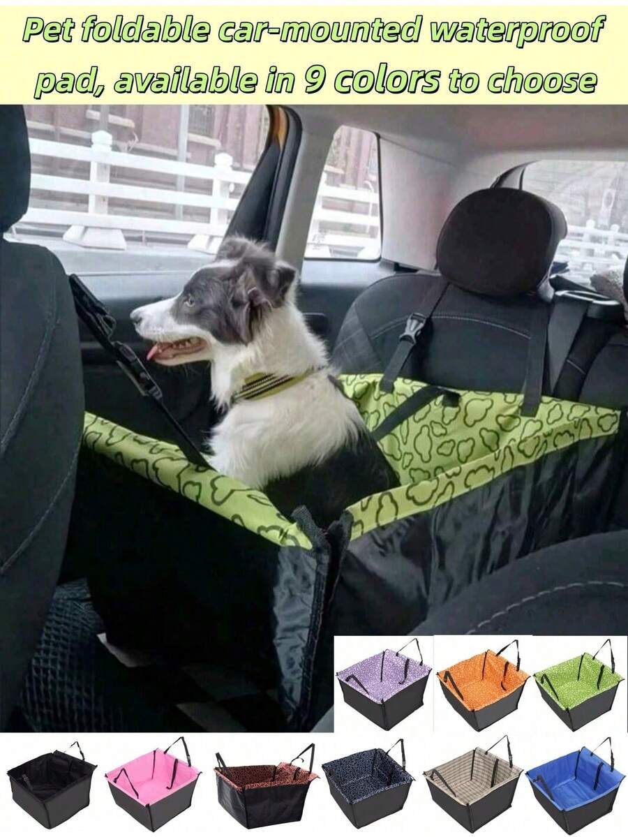 1件通用尺寸防水可折疊雙層加厚牛津布狗車座套,簡約多色可選長方形防滑耐磨防污寵物車墊,適用於狗貓開車戶外旅行日常出行場景 - 彩色 - 查看 1