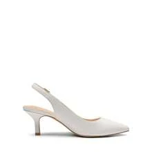 Women's Kitten Heel Point Toe Buckle Decor Slingback Stiletto Low Heels Dress Bridal Elegant  Solid Color Wedding Pumps Shoes - trắng - Xem 7