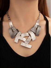 1 pieza Collar geométrico exagerado de moda, adecuado para ocasiones de fiesta - Negro de pistola - Ver 3