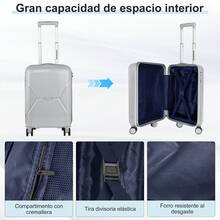 YC-HOGAR Maleta modelo Maleta de cabina Pequeña 20 Pulgadas Equipaje de Cabina de Mano con Ruedas Silenciosas y Asa Telescópica, Bloqueo de Combinación, Ligera, Duradera, Negro Gris Azul Claro Blanco Grisáceo - Gris Claro - Ver 3