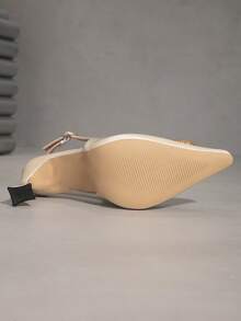 Women's Patent Leather High Heels, Elegant Lady Style With Rhinestone Buckle, Pointed Toe Stilettos - Beige - View 8