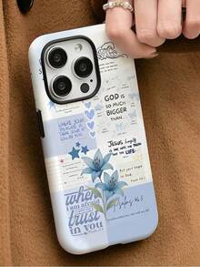 Christian Phone Cases, Inspirational Bible Verses | Bible Religious Quotes, Faith And Hope | Aesthetic Flowers 2-In-1 Film Phone Case With Protection - Compatible With IPhone 17/16/15/14/13/12/11/7/8/PLUS/PRO/PROMAX/AIR/X/XS/XR, Is A Thoughtful Birthday Gift For Your Girlfriend, Boyfriend And Friends. - 藍色 - 查看 2