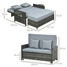 2-Seater Polyrattan Lounge Sofa With Cushions And Footrest, Grey, For Terrace And Balcony. - Camel - View 3