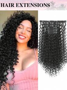 26 Inch Natural Black Curly Clip-In Hair Extensions, Lace Clip-In Wavy Invisible Synthetic Hair Extensions, For Women - Multicolor - View 15