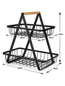 2-Tier Kitchen Fruit Basket Rack Organizer For Fruit And Bread - Black - View 2