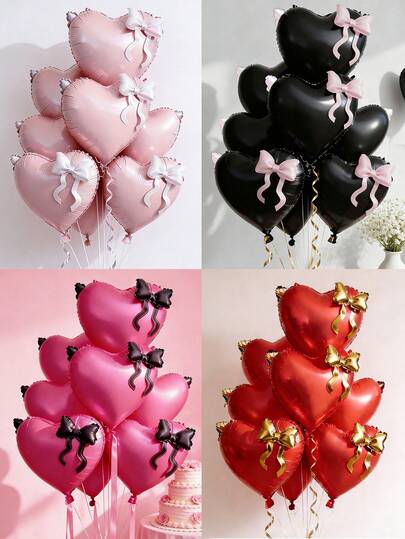 10 piezas de globos de papel de aluminio con forma de corazón de 22 pulgadas con lazos lindos, globos de corazón de color rosa intenso, negro, rojo, rosa claro, adecuados para decoración de fiestas de cumpleaños de princesa, suministros para fiestas con tema de mariposas, decoración del Día de San Valentín, propuesta, aniversario, uso diario, baby shower, boda y otras decoraciones festivas, adecuados para decoración de fondo, accesorios de fotos para influencers, sorpresa romántica nocturna, compromiso, decoración de cumpleaños, propuesta, "Ella dijo que sí", pared roja, "¿Te casarías conmigo?", propuesta romántica, "¿Quieres?"