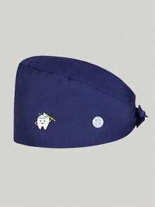 印花可调节工作手术帽，带纽扣和吸汗带的护士帽，适用于医院、宠物诊所、实验室和其他工作场所 - 短尾 - 查看 8