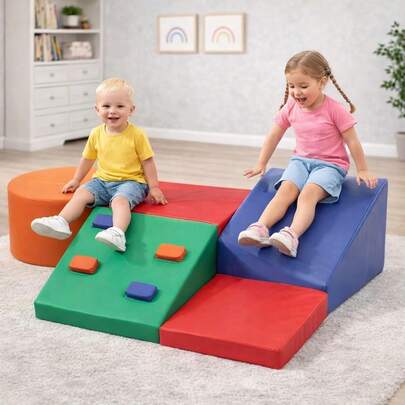 Bloques de escalada de espuma de 5 piezas para niños pequeños, gimnasio de juego suave antideslizante con triángulo y media luna, gimnasio de selva interior para niños de 1-3 años, juguetes ligeros e impermeables de escalada para niños pequeños para sala de juegos
