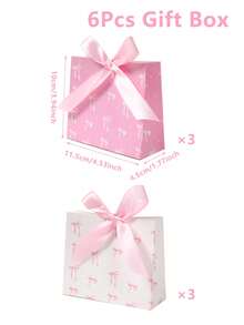 6pcs Pink Bow Gift Bags With Ribbon, Suitable For Baby Shower Party, Girl Birthday Party Gift Boxes, Gender Reveal Party, Bridal Shower Wedding Candy Bags, Newborn Party Snack Bags, Baby Party Favors, Can Be Used For Tabletop Decor, 1st Birthday Party Supplies, Baby Shower Decorations, Gender Reveal Decorations, Wedding Decorations, Birthday Decorations, Birthday Gifts, Pink Bow Party Decor - Pink and White Bow - View 7